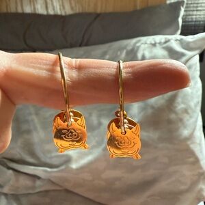 Gold Pig Charm Hoop Earrings